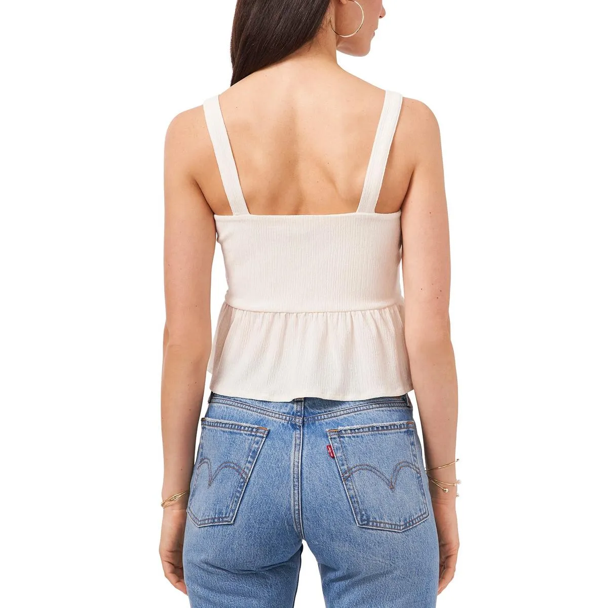 1.State Womens Cropped Sleeveless Peplum Top