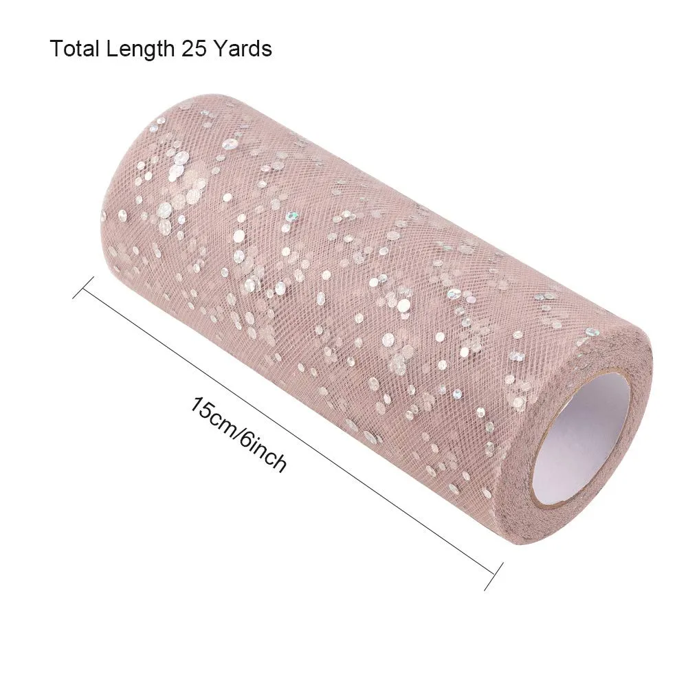 2 Rolls Glitter Sequin Tulle Netting Fabric Tulle 6 by 25 Yard for Wedding Party Decoration, Tutu Skirts Sewing Crafting - Silver