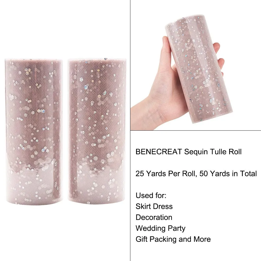 2 Rolls Glitter Sequin Tulle Netting Fabric Tulle 6 by 25 Yard for Wedding Party Decoration, Tutu Skirts Sewing Crafting - Silver