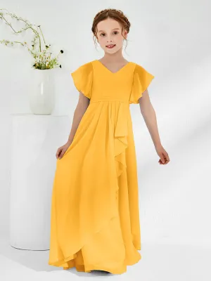 A-line Flutter Sleeves Junior Bridesmaid Dresses Tangerine