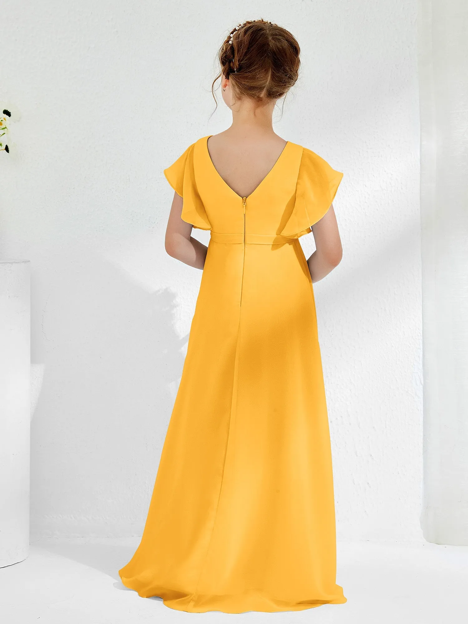A-line Flutter Sleeves Junior Bridesmaid Dresses Tangerine