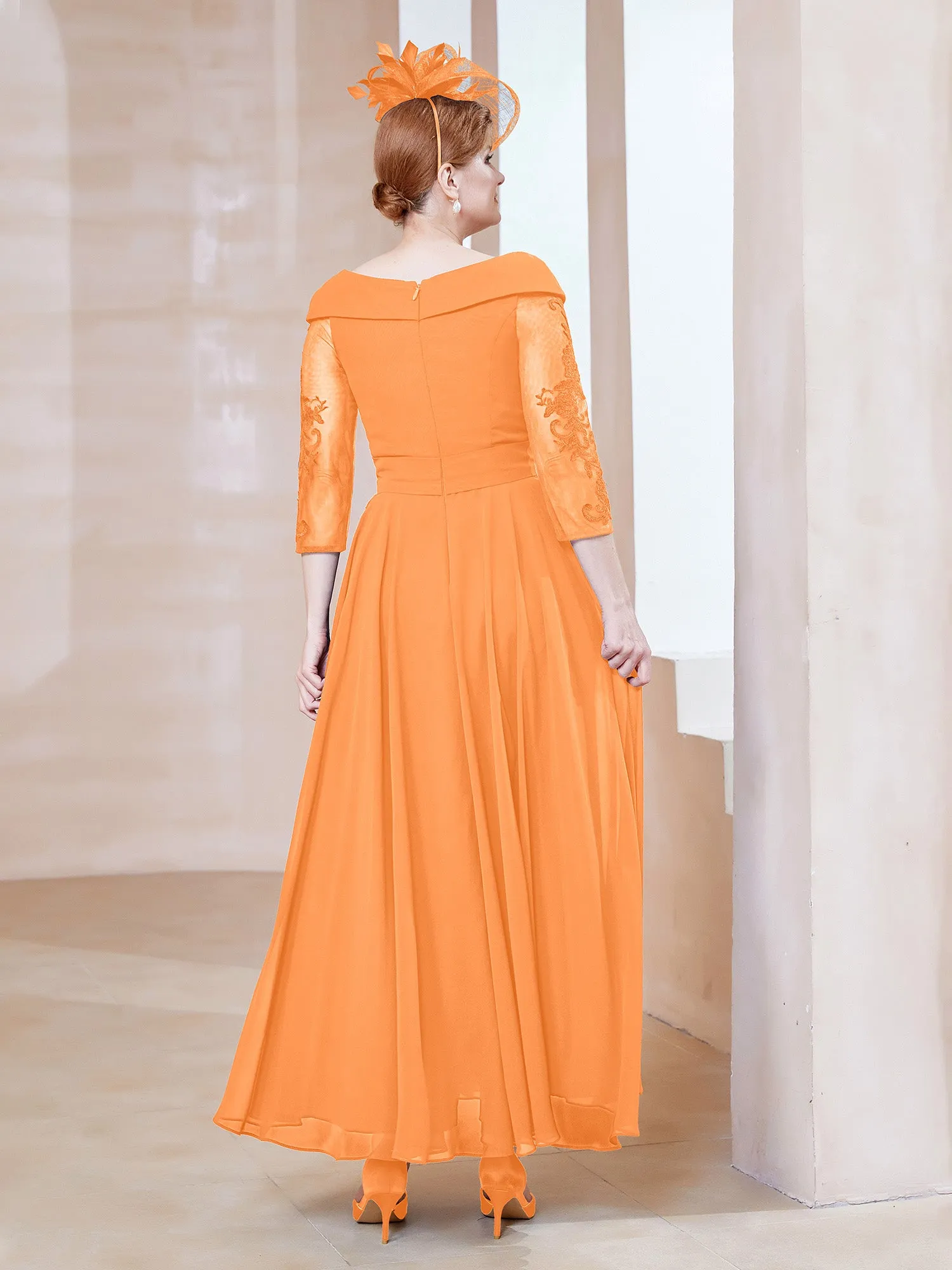 A-line V-neck Appliqued Chiffon Dress Orange
