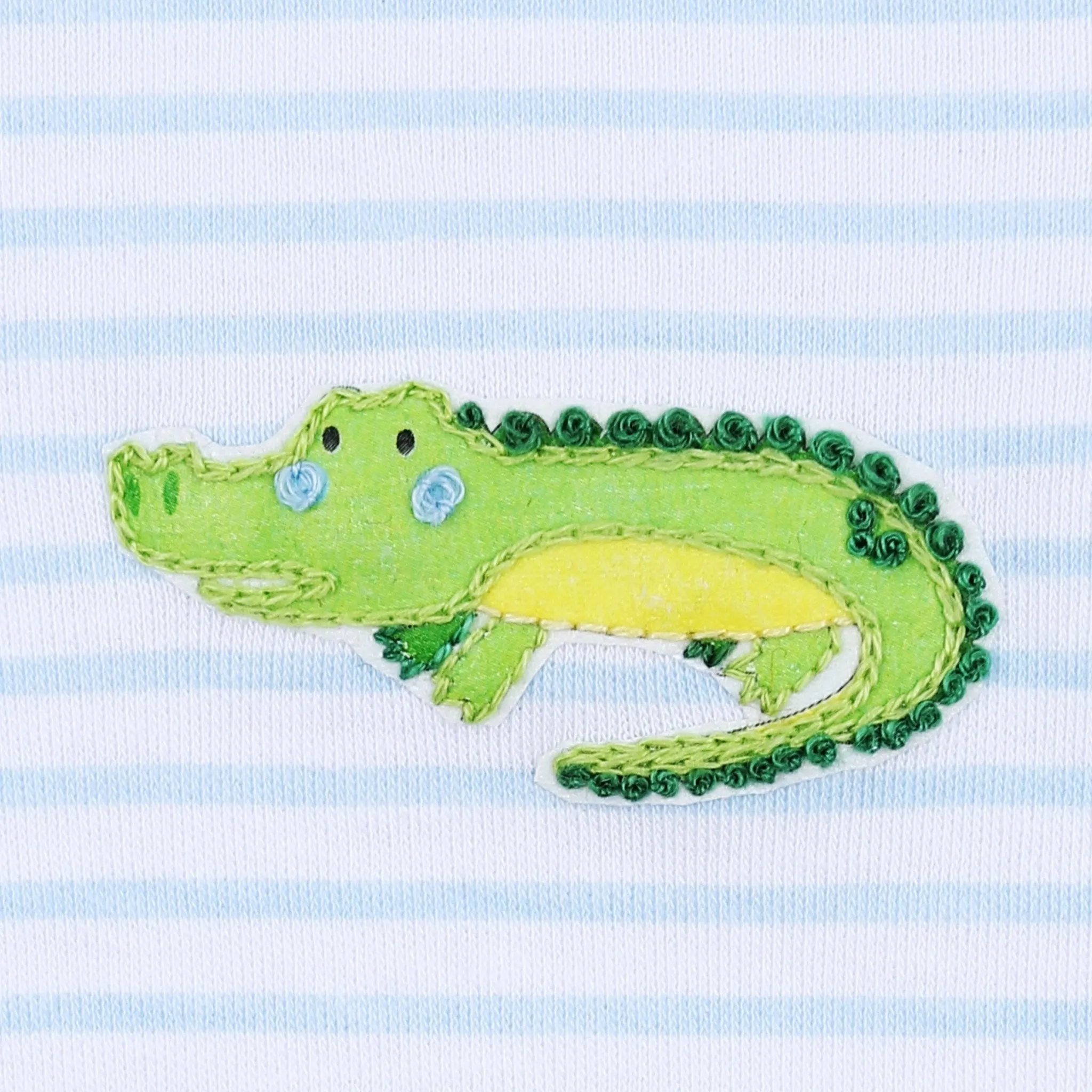 Alligator Friends Blue Embroidered Front Snap Short Playsuit