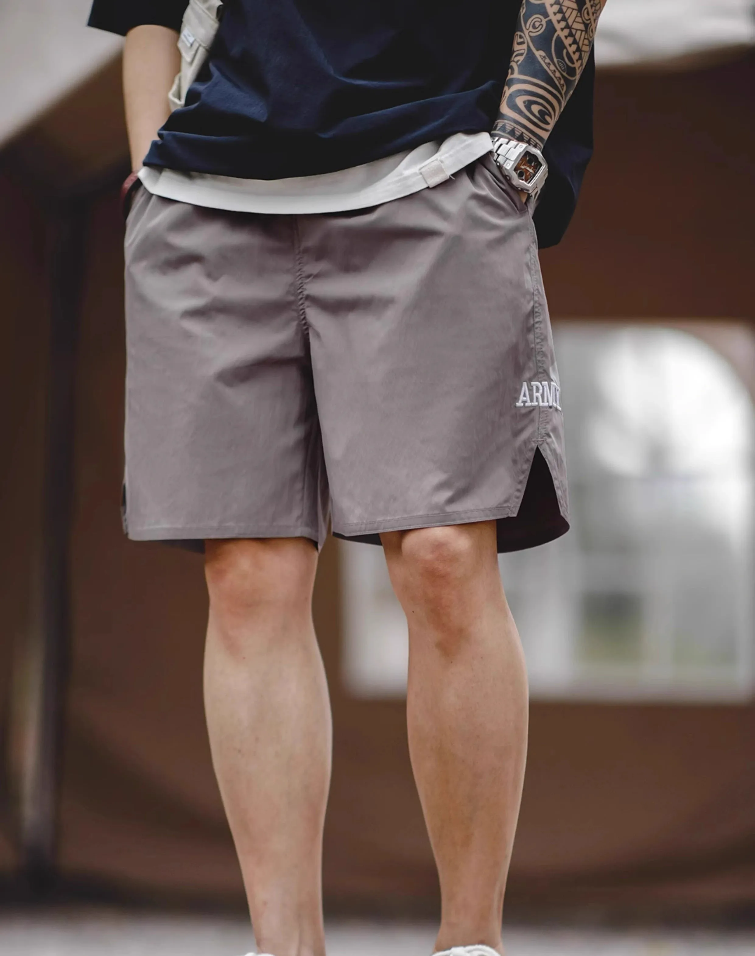 American Retro ARMY Sports Thin Letter Embroidered Men's Shorts