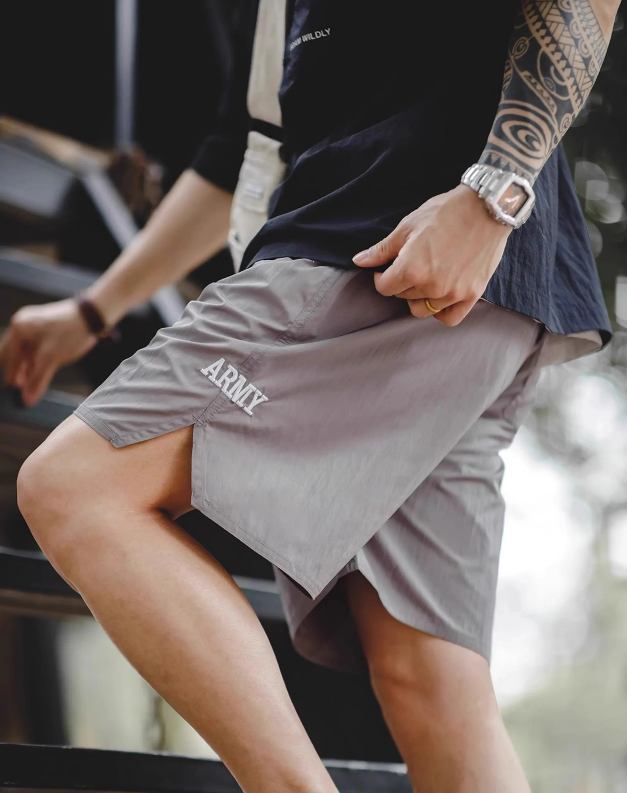 American Retro ARMY Sports Thin Letter Embroidered Men's Shorts