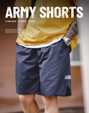 American Retro ARMY Sports Thin Letter Embroidered Men's Shorts