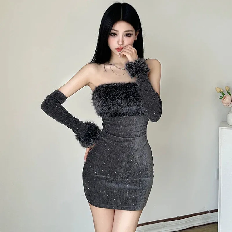 Amozae-Christmas Outfits New Year's Eve Dress Night Out Club Dresses cute winter outfits Laynie Patchwork Tube Top Dress