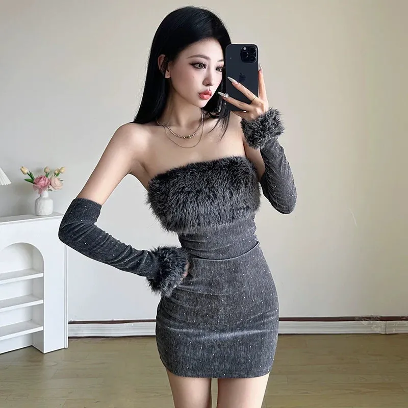 Amozae-Christmas Outfits New Year's Eve Dress Night Out Club Dresses cute winter outfits Laynie Patchwork Tube Top Dress