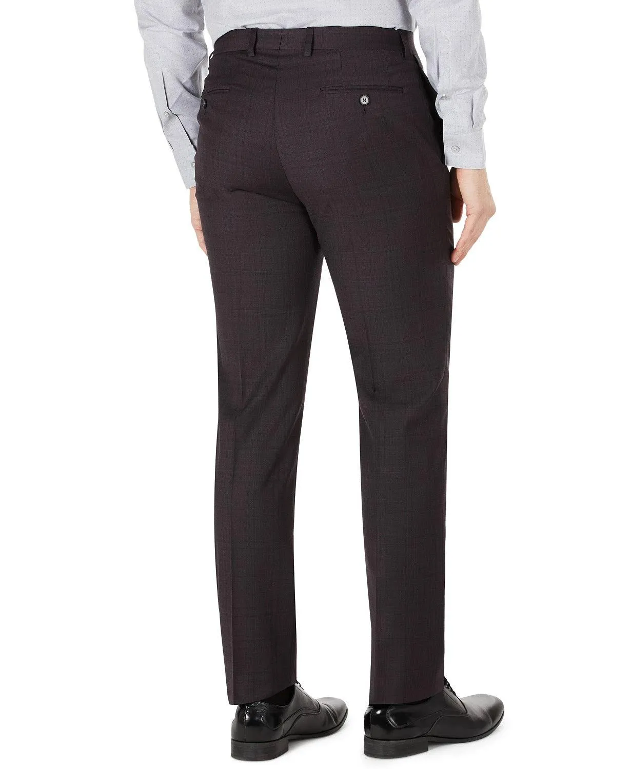 Calvin Klein Mens Jerome Wool Slim Fit Suit Dress Pants Plaid Purple 34 x 32