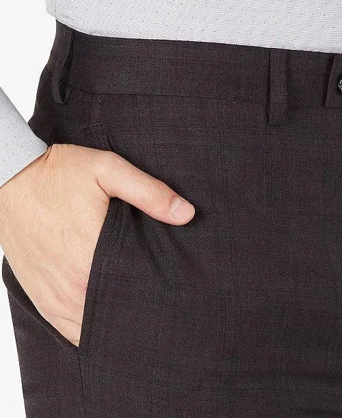 Calvin Klein Mens Jerome Wool Slim Fit Suit Dress Pants Plaid Purple 34 x 32