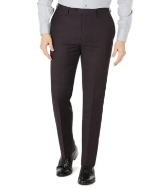 Calvin Klein Mens Jerome Wool Slim Fit Suit Dress Pants Plaid Purple 34 x 32