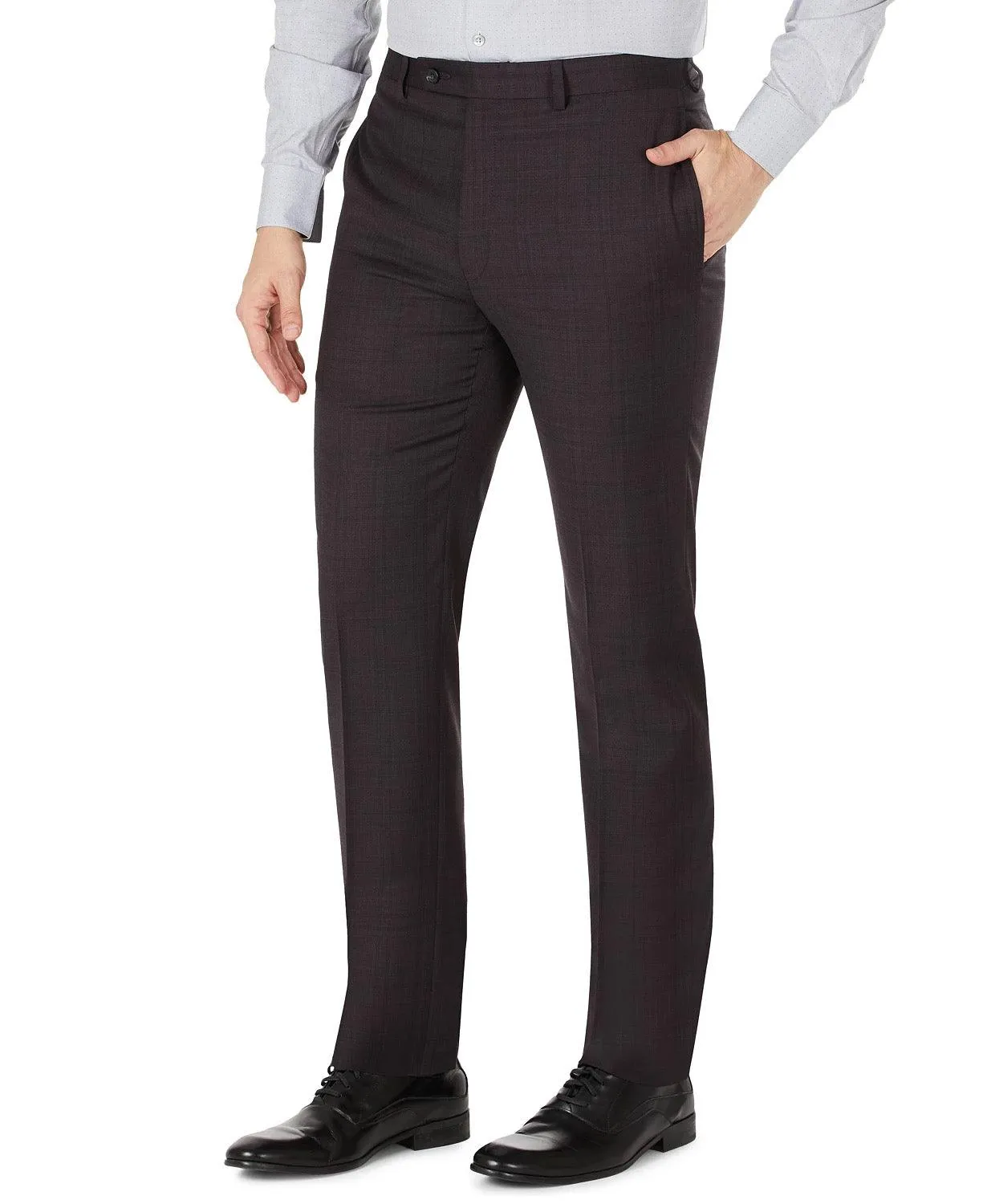 Calvin Klein Mens Jerome Wool Slim Fit Suit Dress Pants Plaid Purple 34 x 32