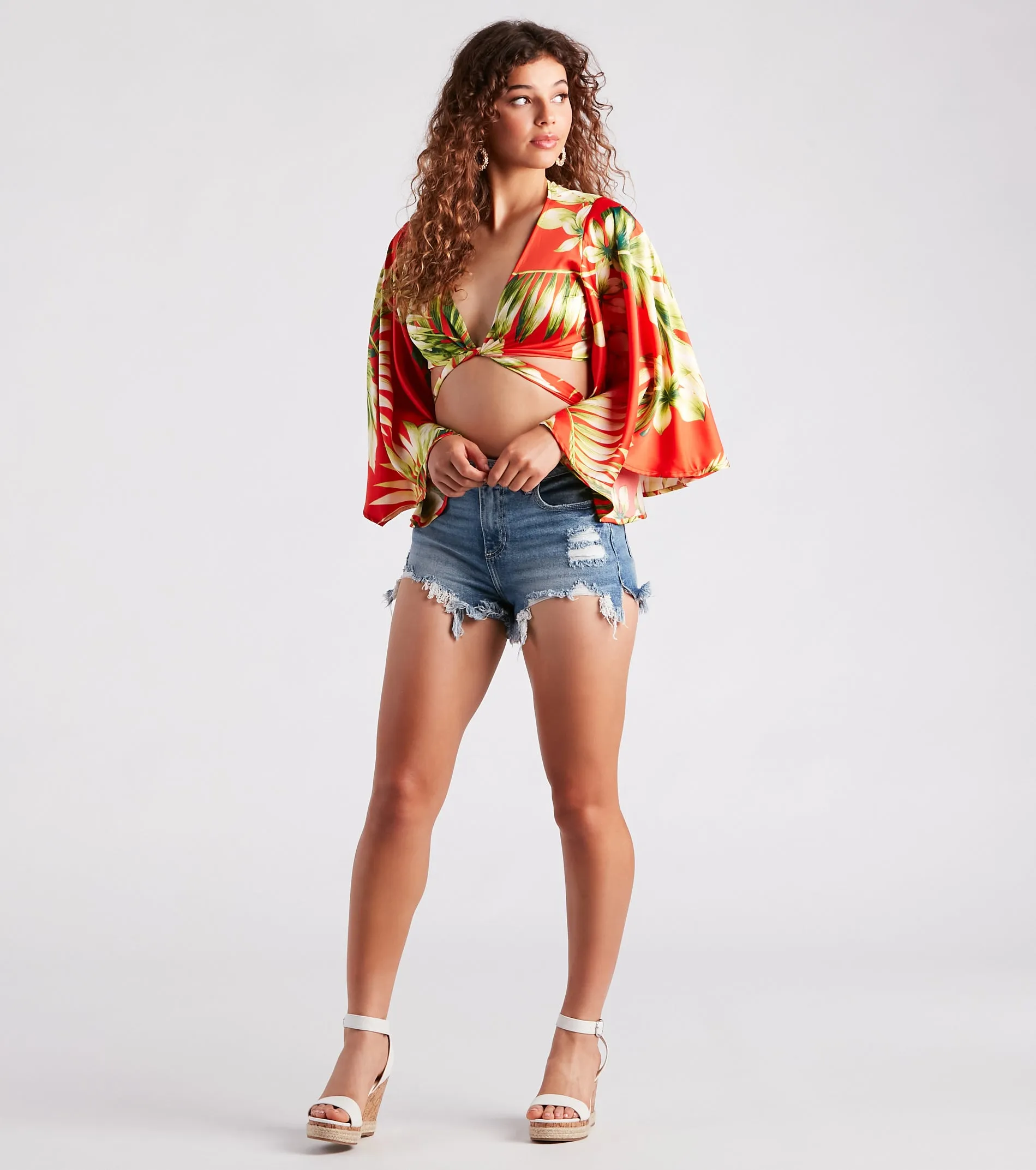 Cancun Chica Tropical Satin Tie Front Top