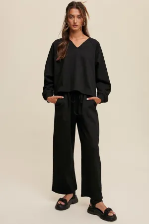 Casual Comfort V-neck Sweatshirt and Pants Lounge Set