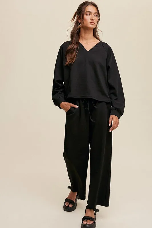 Casual Comfort V-neck Sweatshirt and Pants Lounge Set