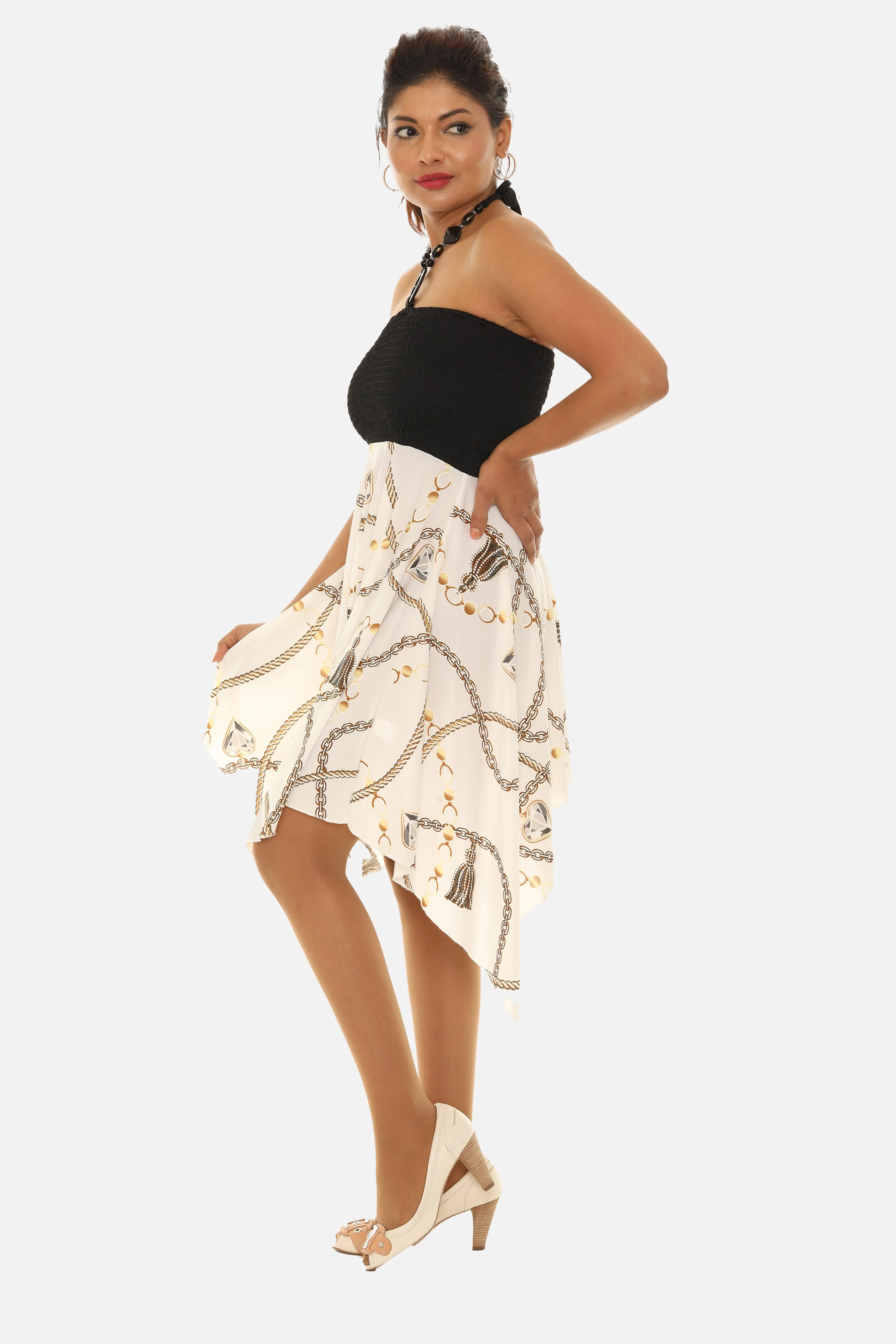 Chain Print Halter Dress with String Tie