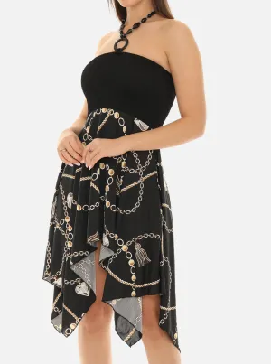Chain Print Halter Dress with String Tie