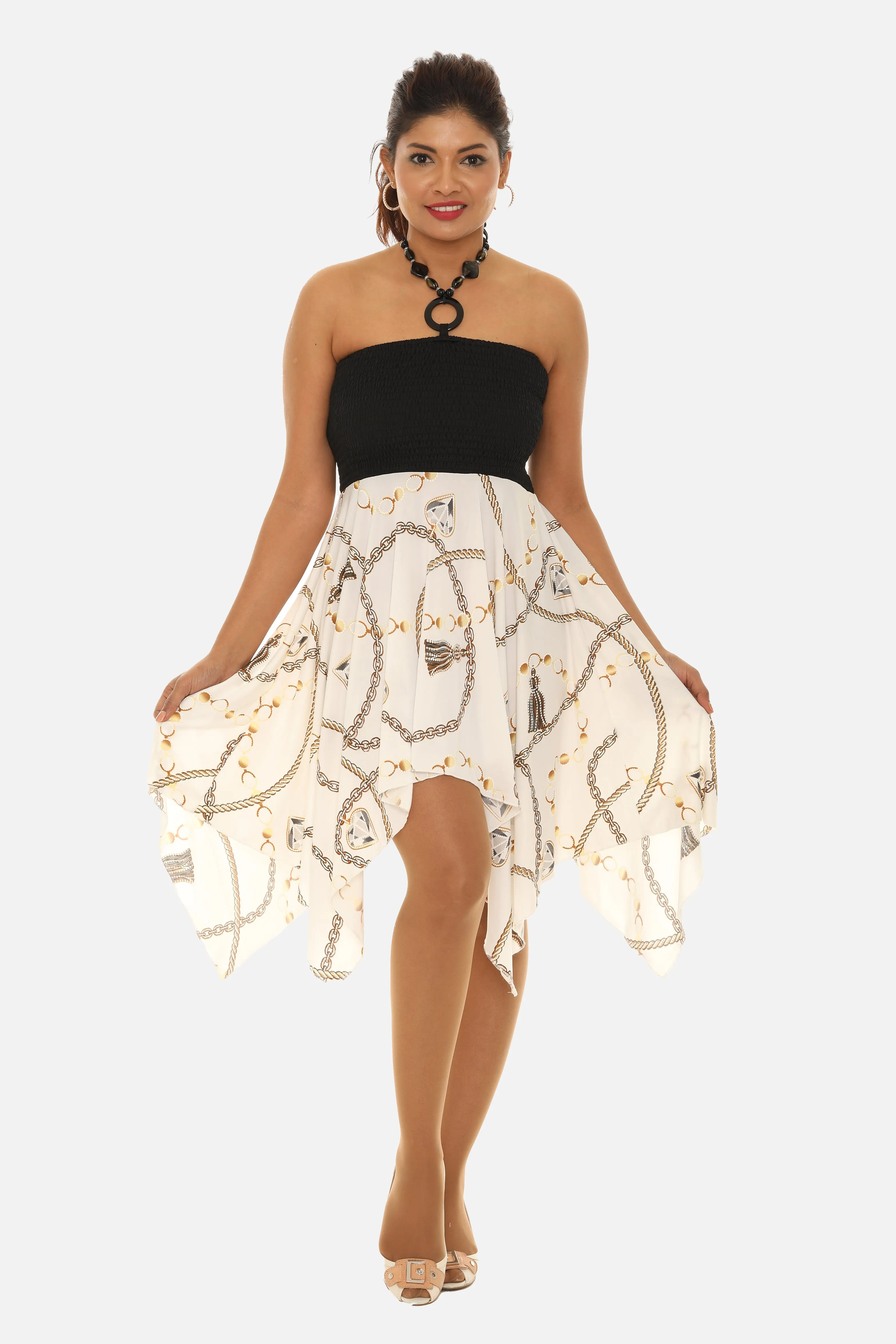 Chain Print Halter Dress with String Tie