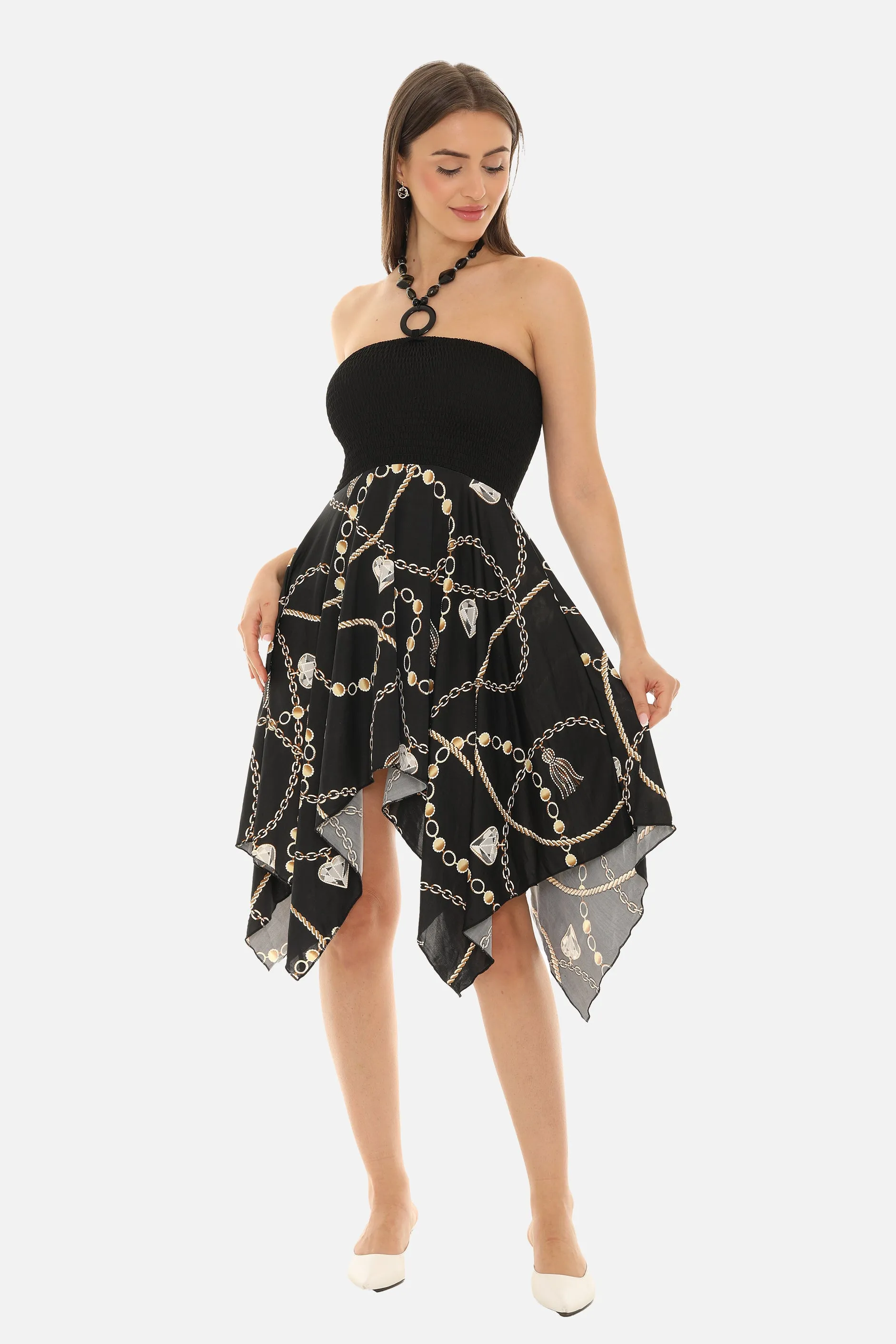 Chain Print Halter Dress with String Tie