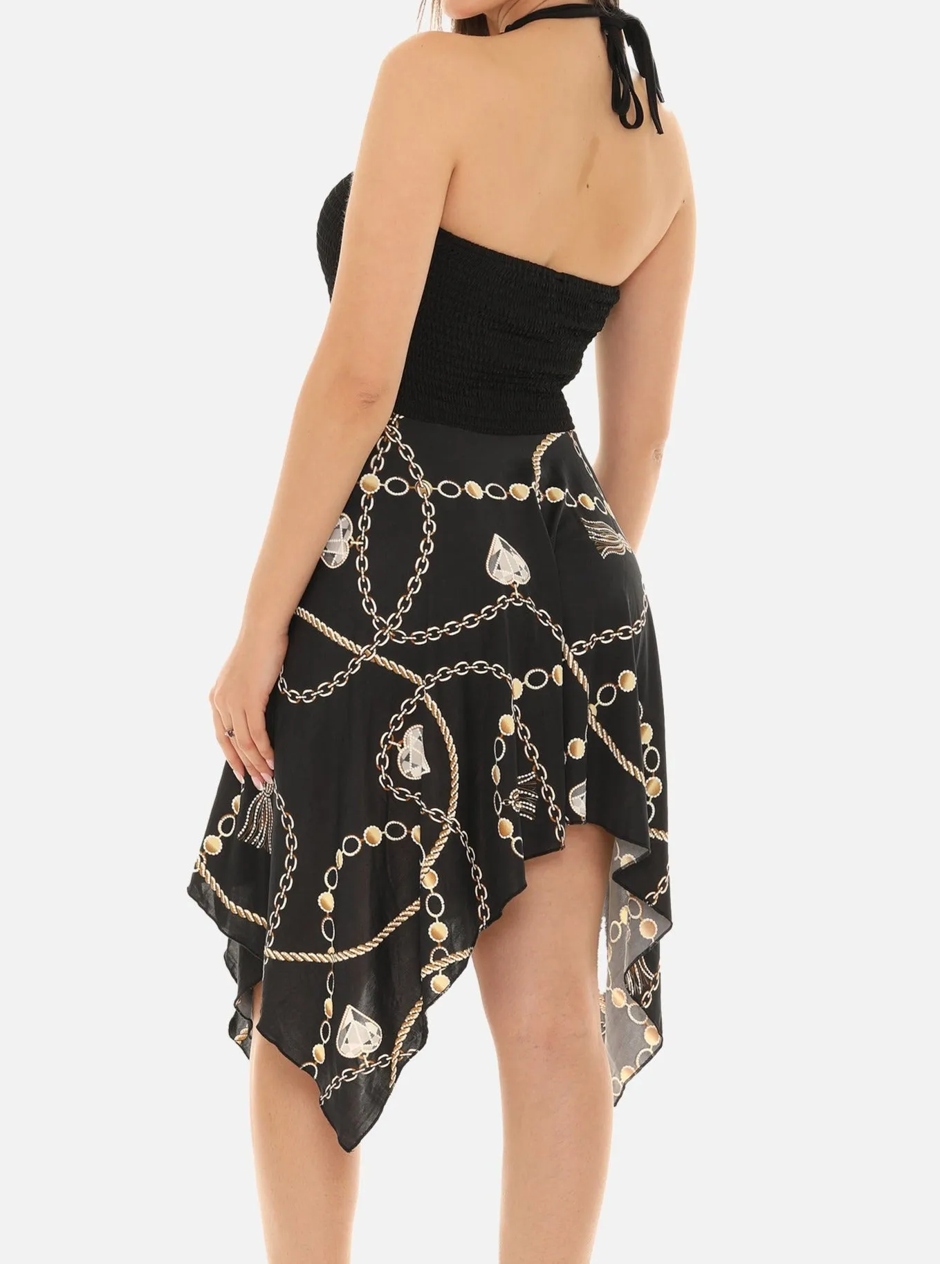 Chain Print Halter Dress with String Tie