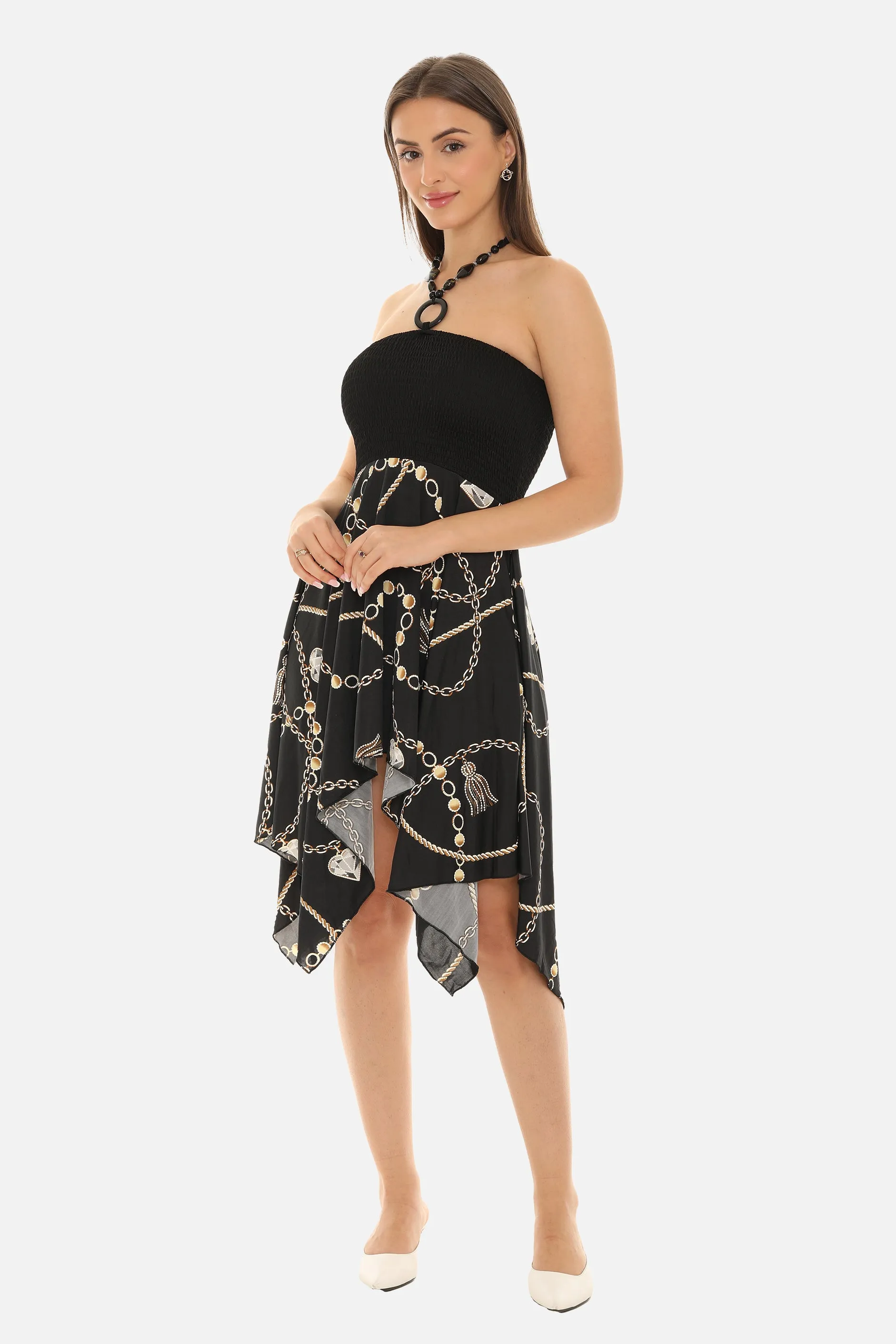 Chain Print Halter Dress with String Tie