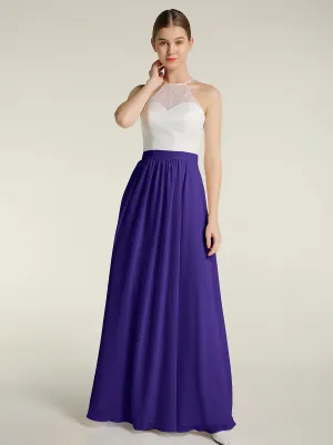 Chiffon Long Dresses with Ivory Lace Bodice-Regency Plus Size