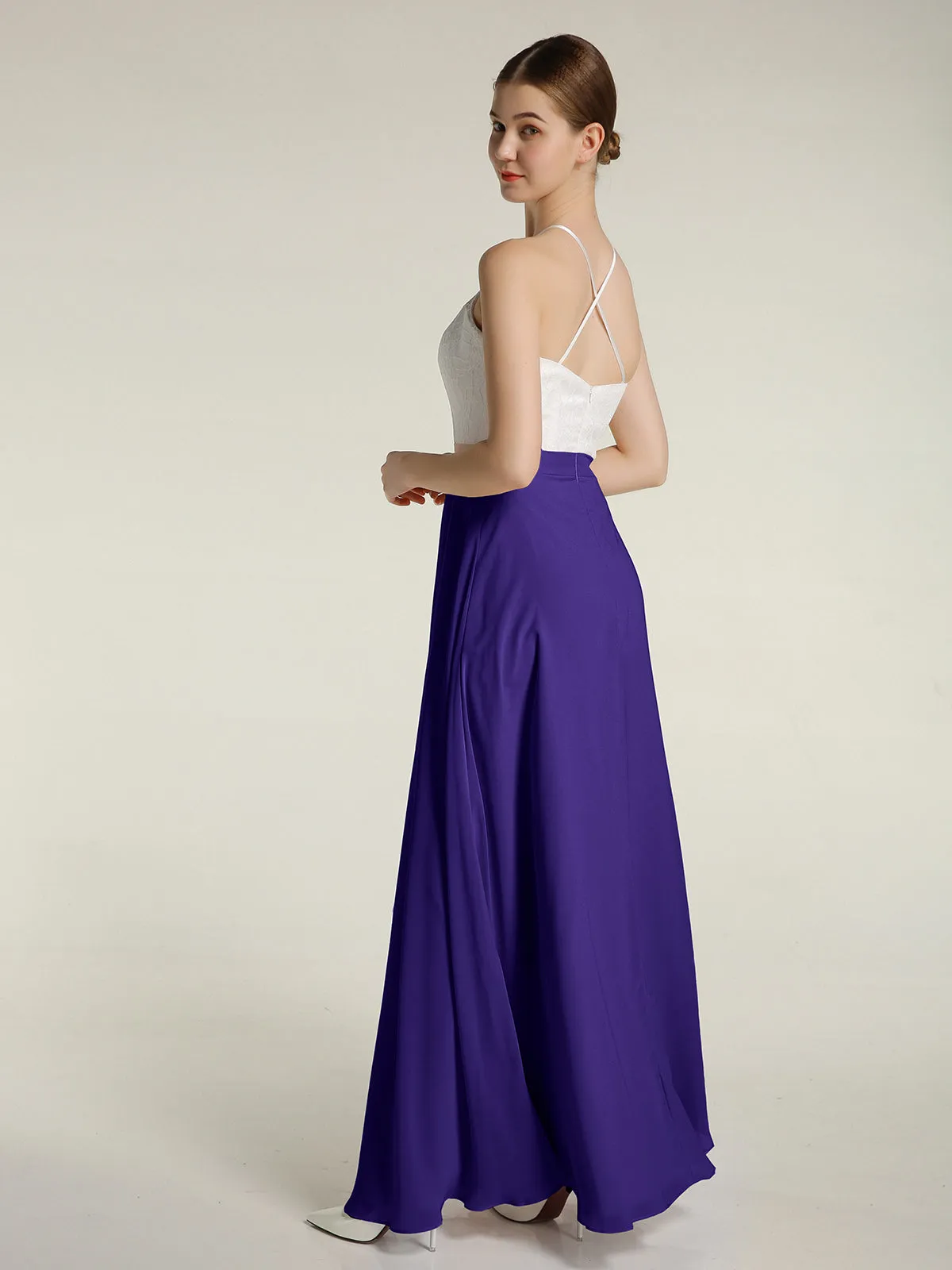 Chiffon Long Dresses with Ivory Lace Bodice-Regency Plus Size