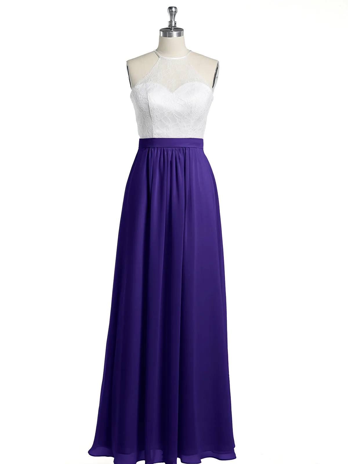 Chiffon Long Dresses with Ivory Lace Bodice-Regency Plus Size