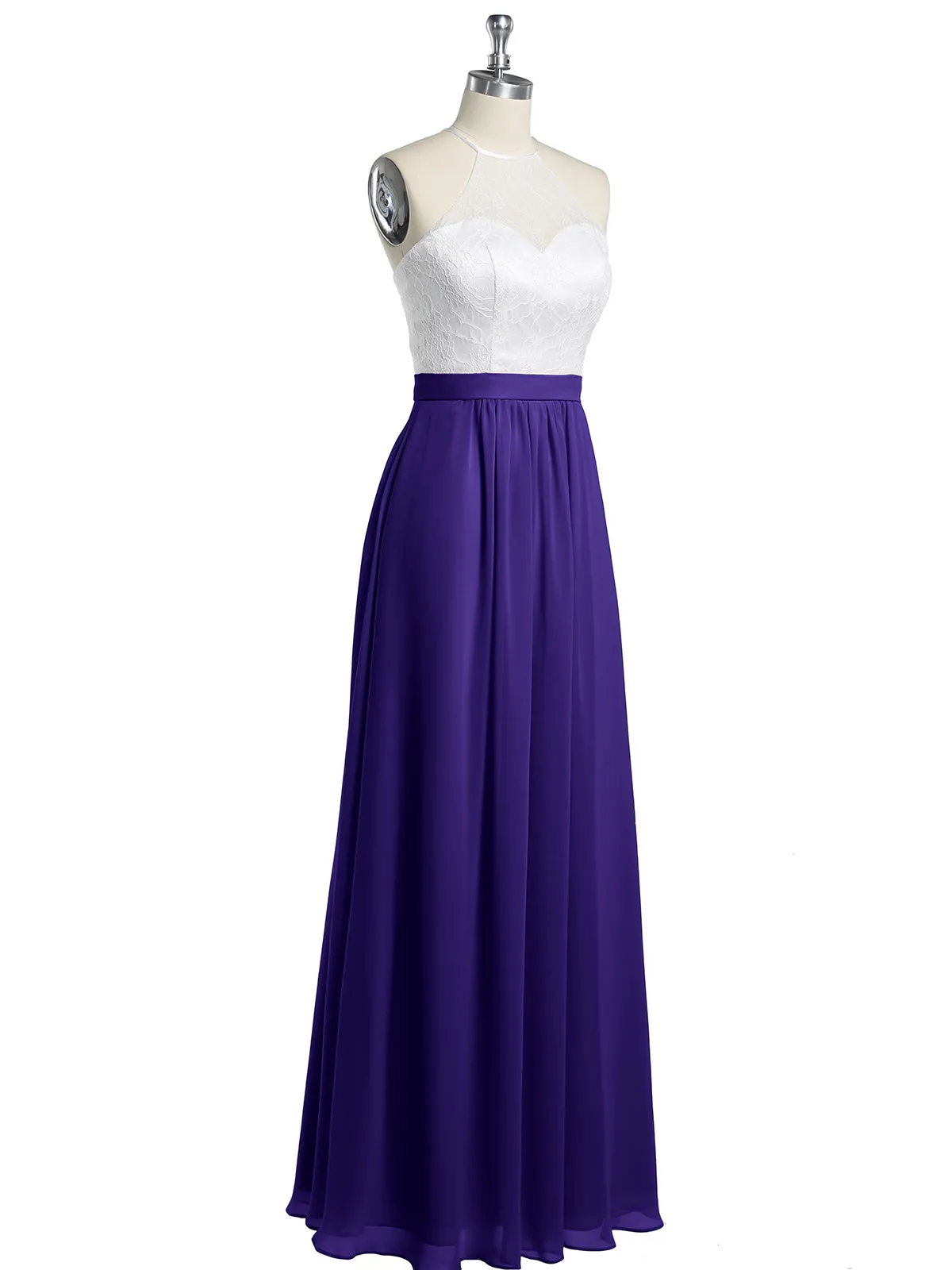 Chiffon Long Dresses with Ivory Lace Bodice-Regency Plus Size