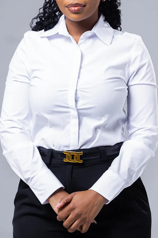 Classic  Solid Button Up Blouse