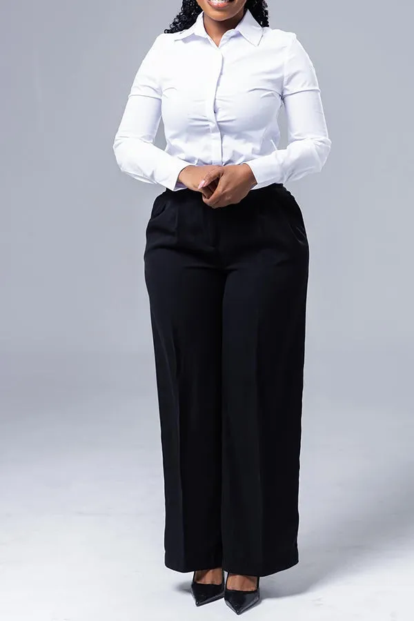 Classic  Solid Button Up Blouse