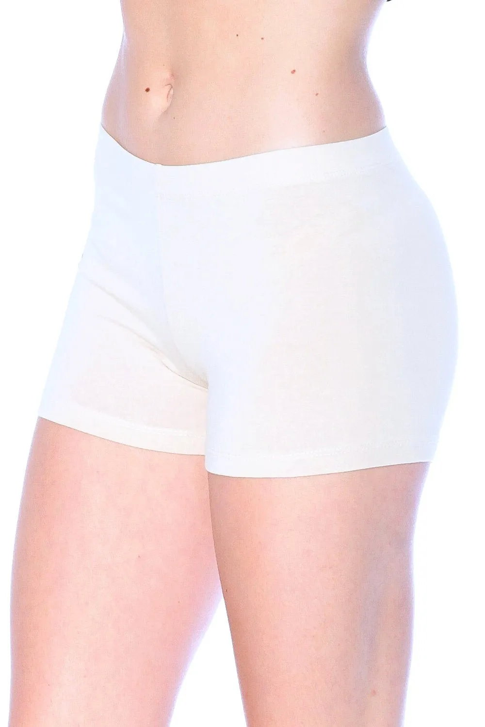 Cotton Blend Elastic Waist Band Legging Shorts (Large, Beige )