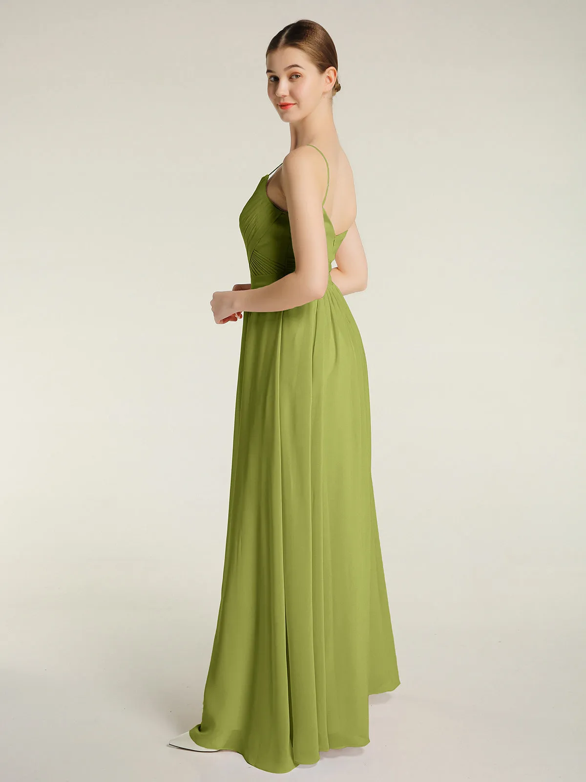 Cross Pleated Bodice Spaghetti Strap Dresses Clover