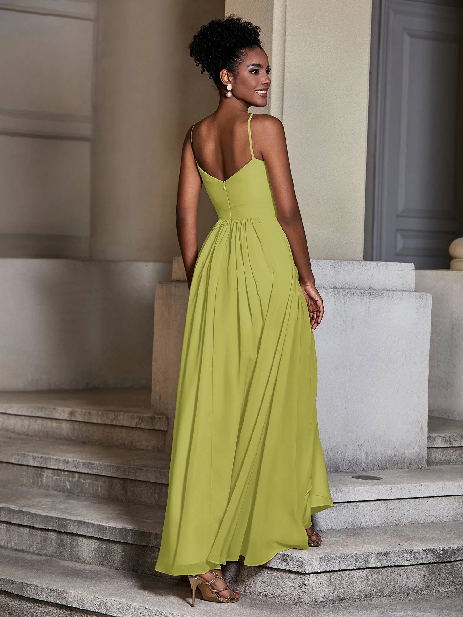 Cross Pleated Bodice Spaghetti Strap Dresses Clover