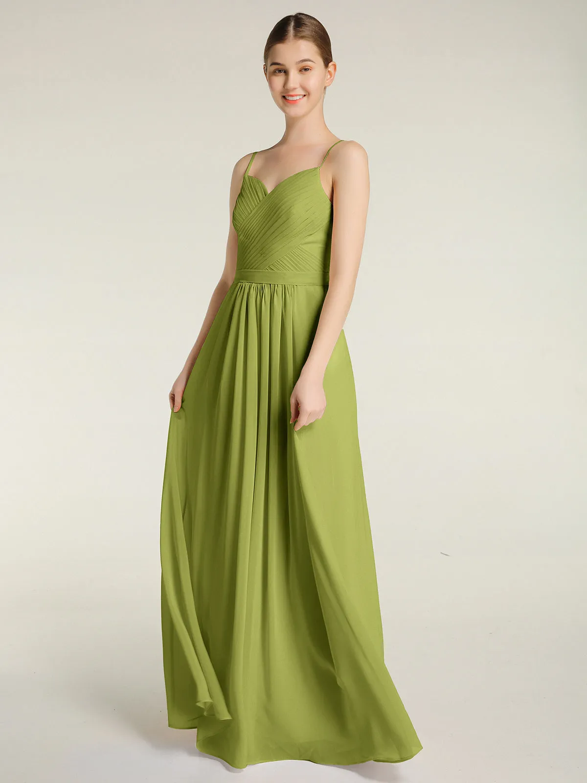 Cross Pleated Bodice Spaghetti Strap Dresses Clover