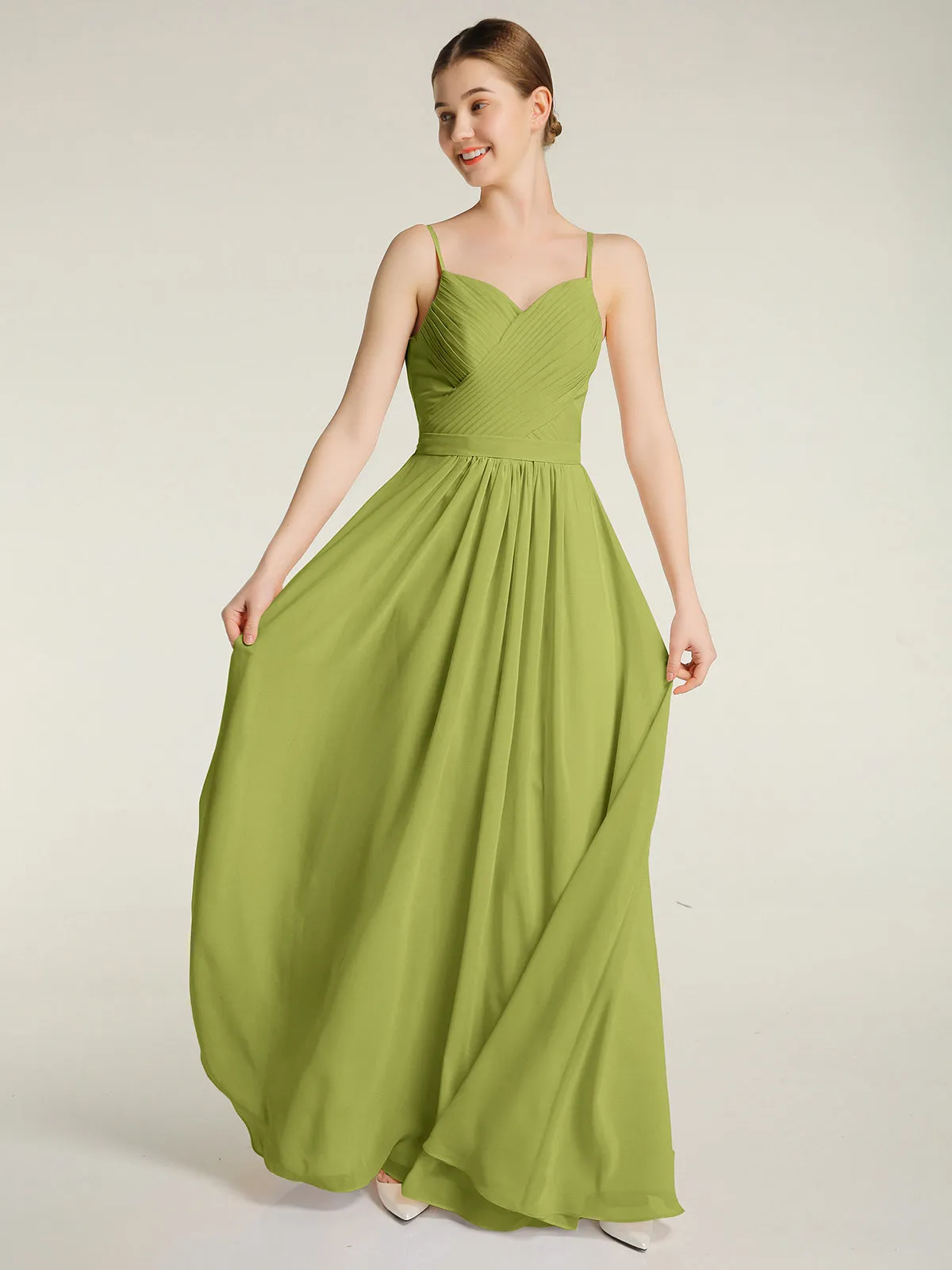 Cross Pleated Bodice Spaghetti Strap Dresses Clover