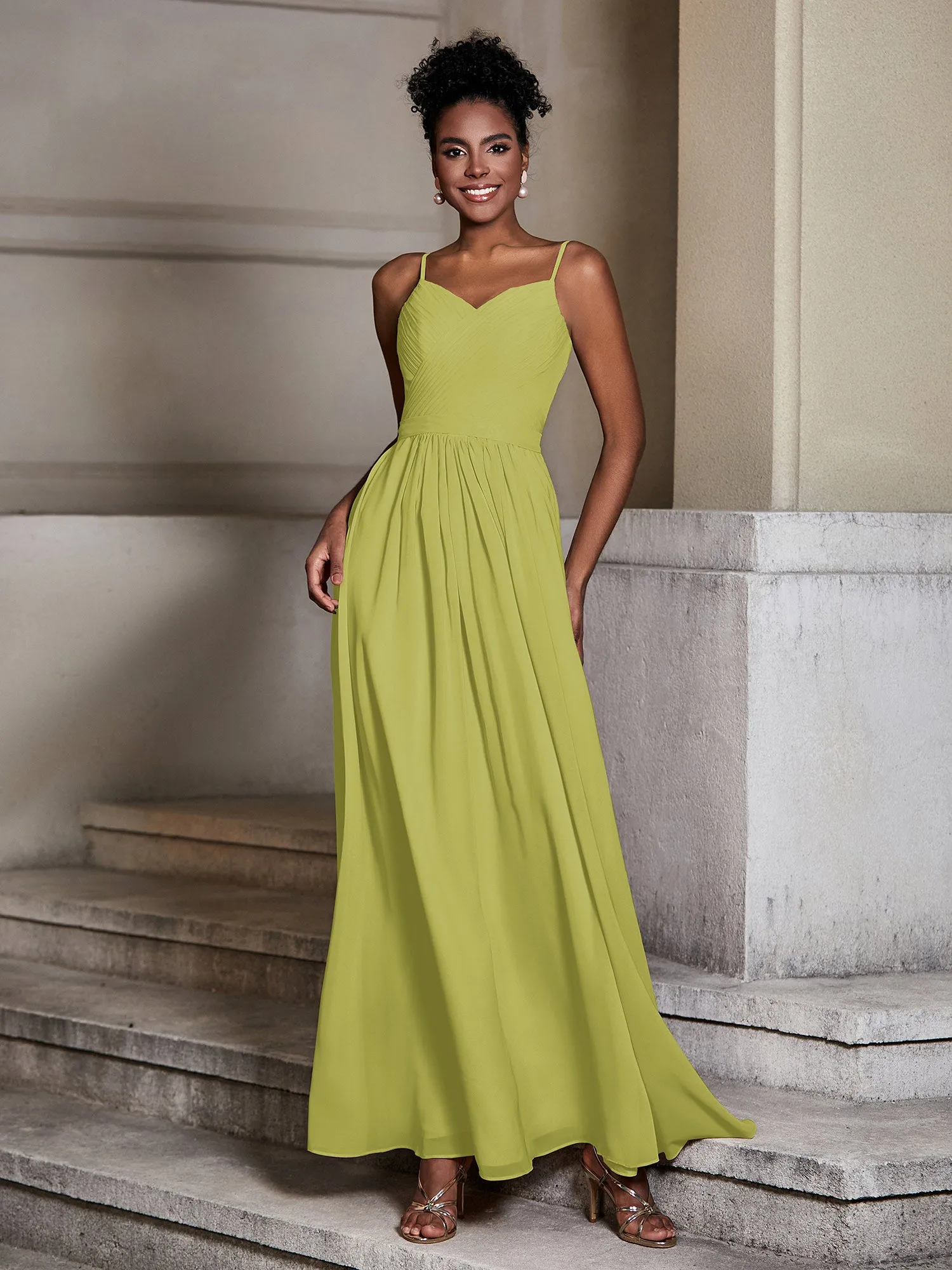 Cross Pleated Bodice Spaghetti Strap Dresses Clover