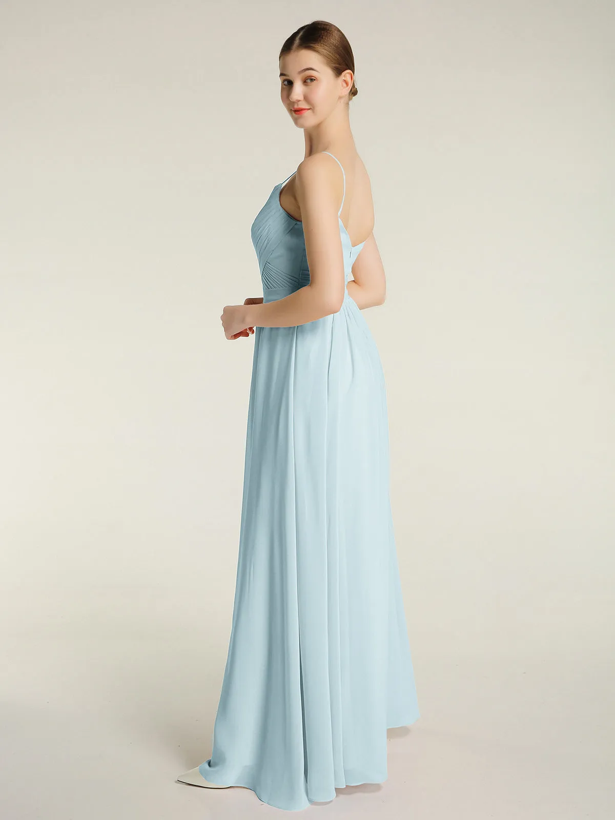 Cross Pleated Bodice Spaghetti Strap Dresses Mist Plus Size