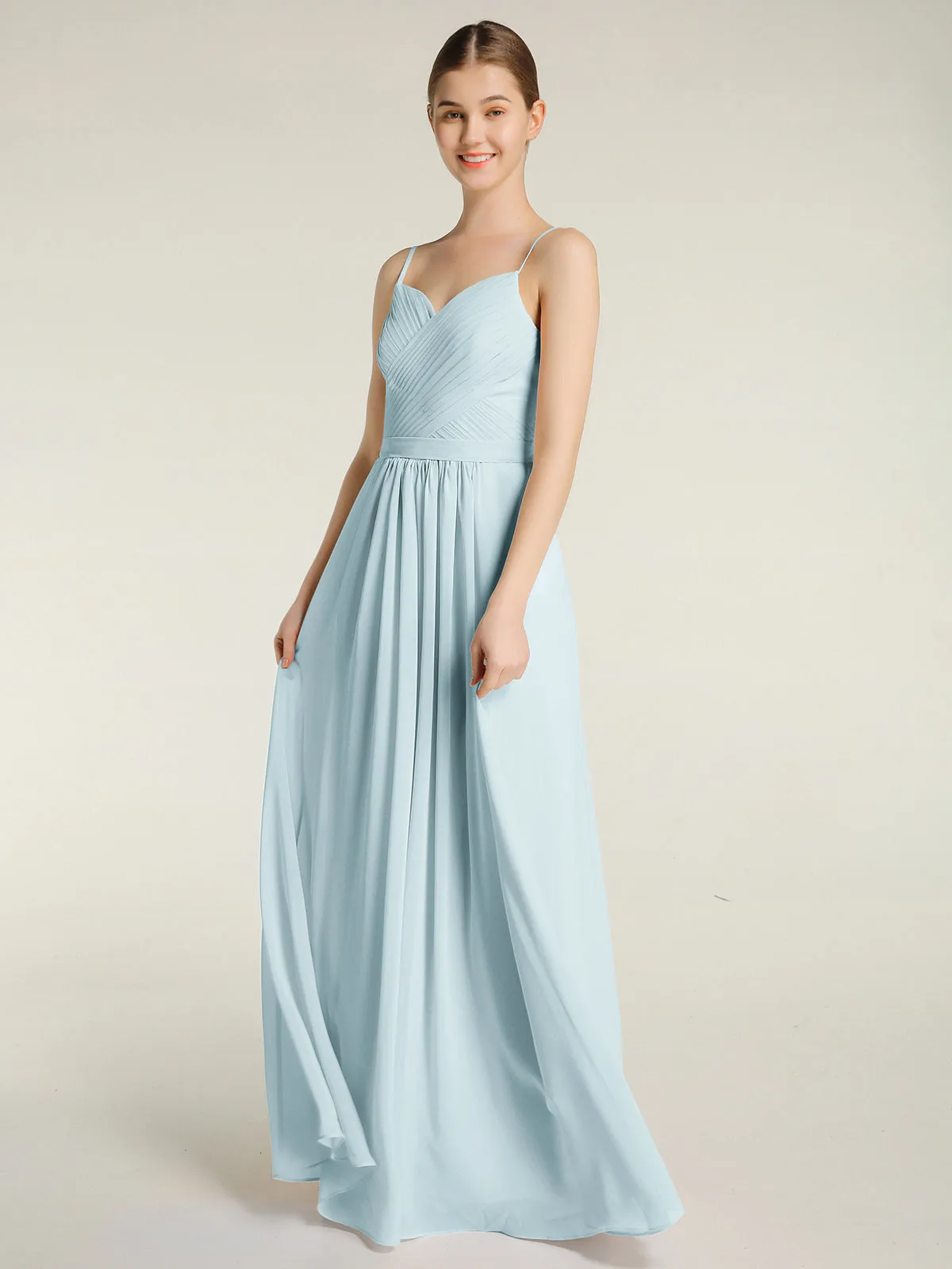 Cross Pleated Bodice Spaghetti Strap Dresses Mist Plus Size