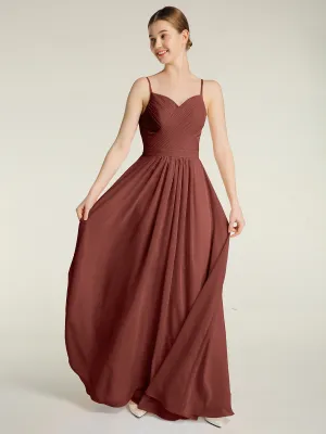 Cross Pleated Bodice Spaghetti Strap Dresses Terracotta