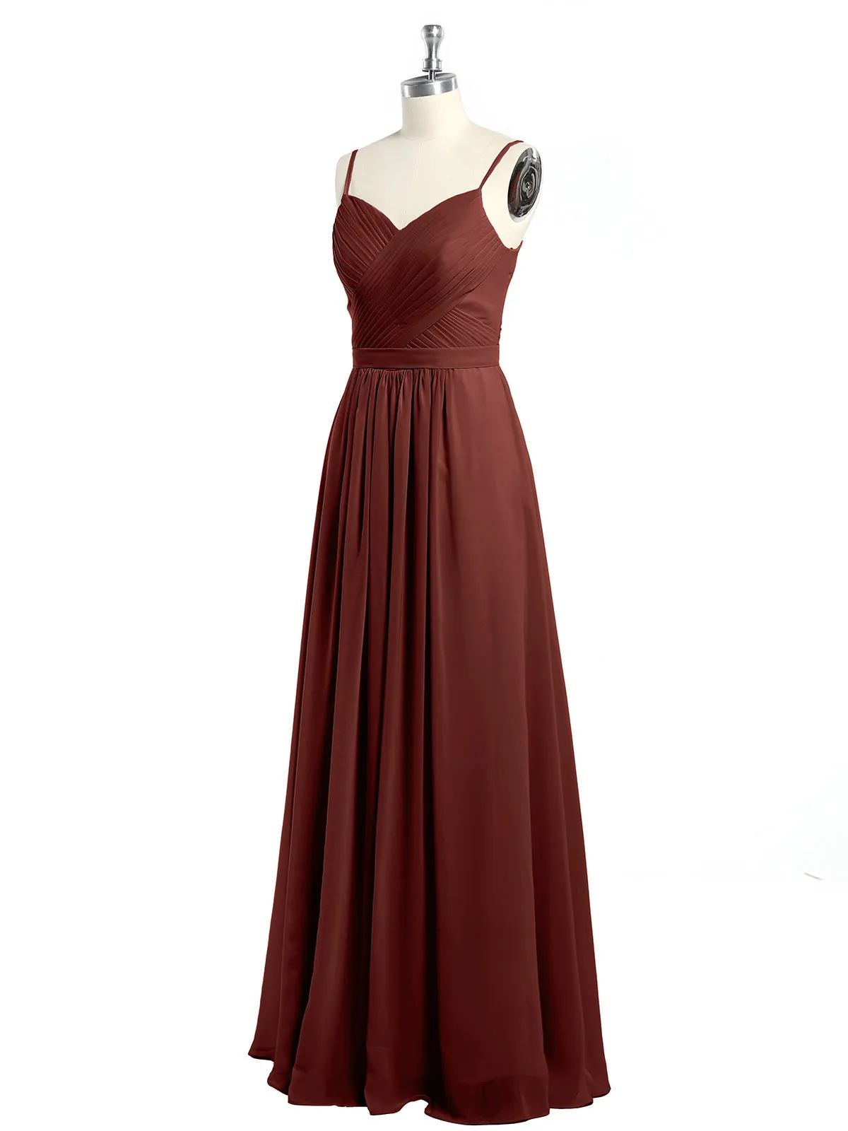 Cross Pleated Bodice Spaghetti Strap Dresses Terracotta