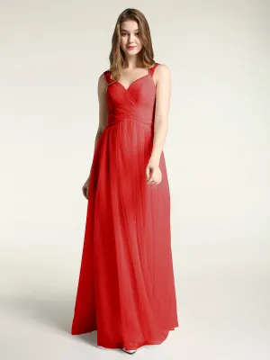 Cross-Pleated Tulle Long Dresses with Beaded Straps Red