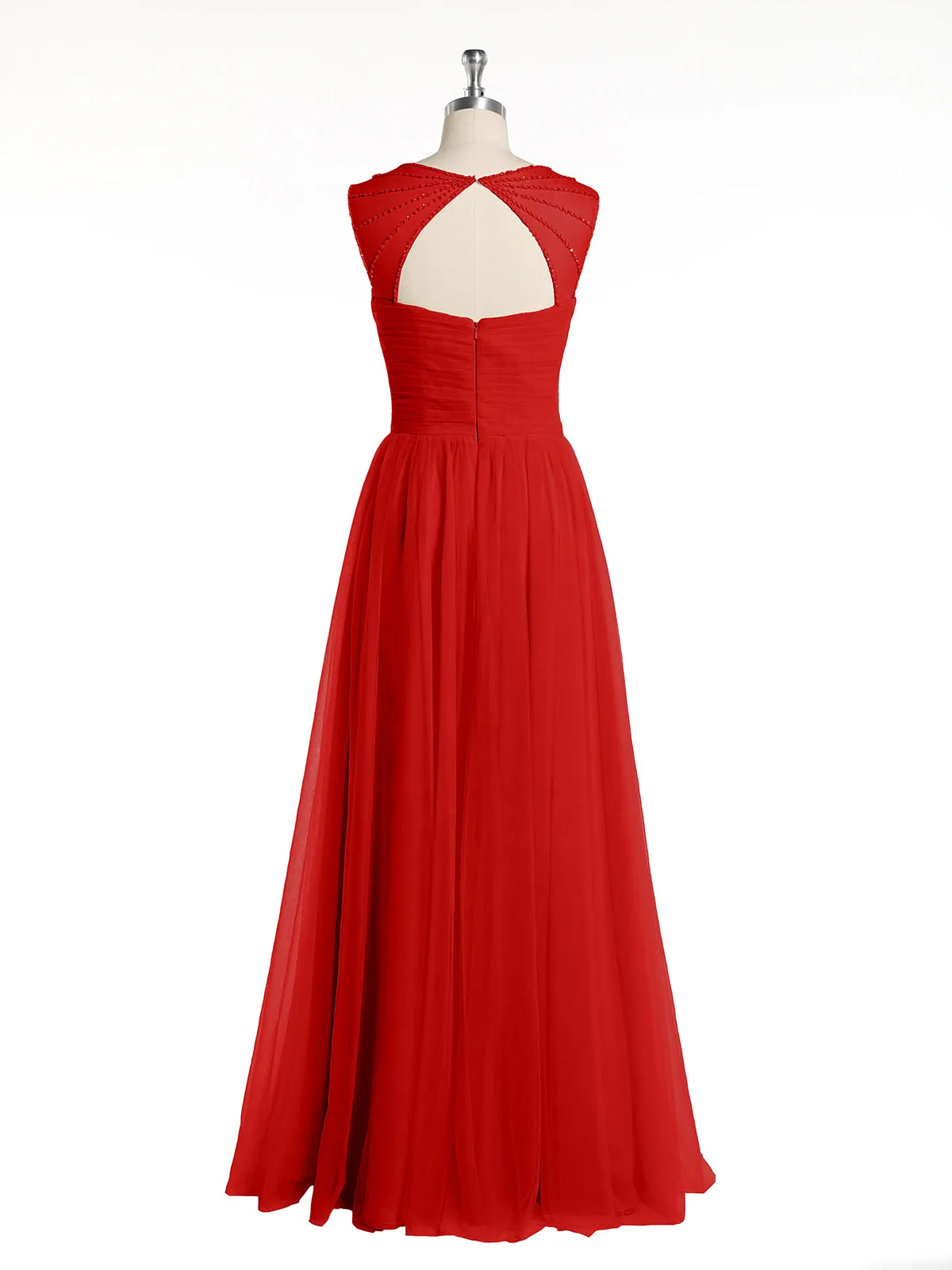 Cross-Pleated Tulle Long Dresses with Beaded Straps Red
