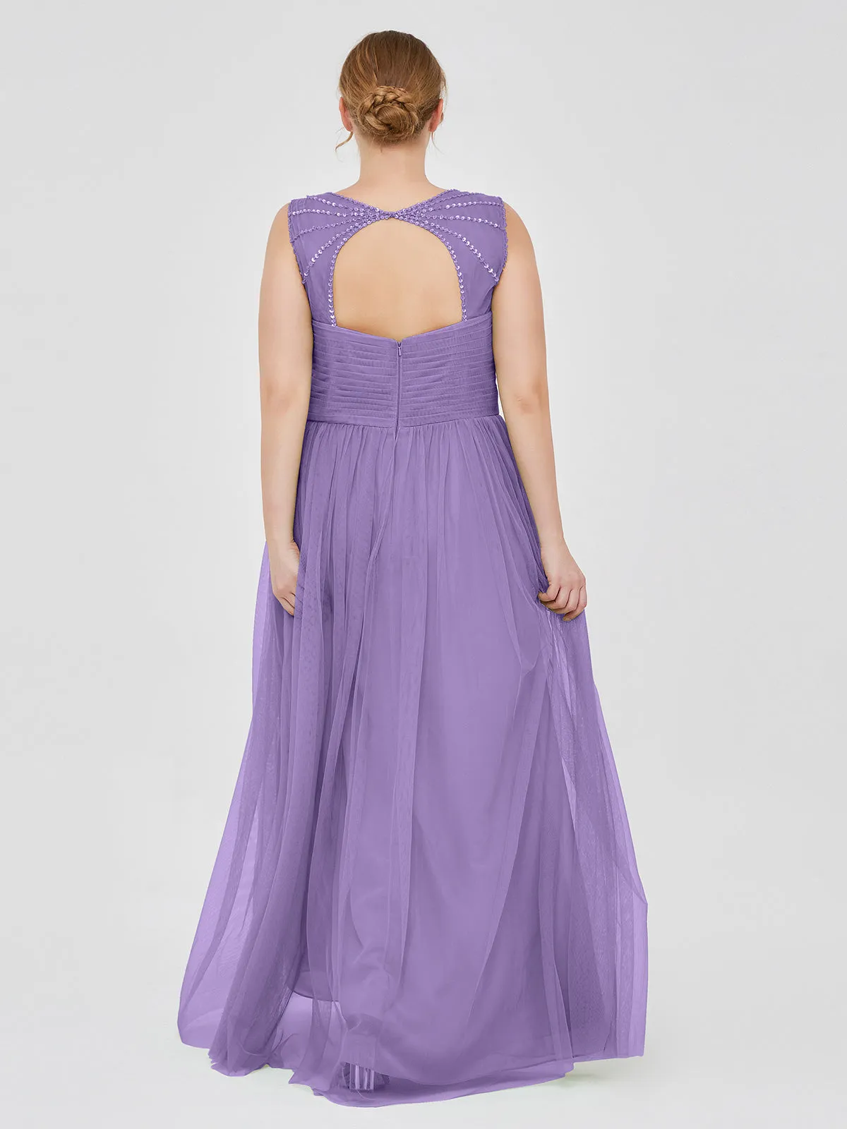 Cross-Pleated Tulle Long Dresses with Beaded Straps Tahiti Plus Size