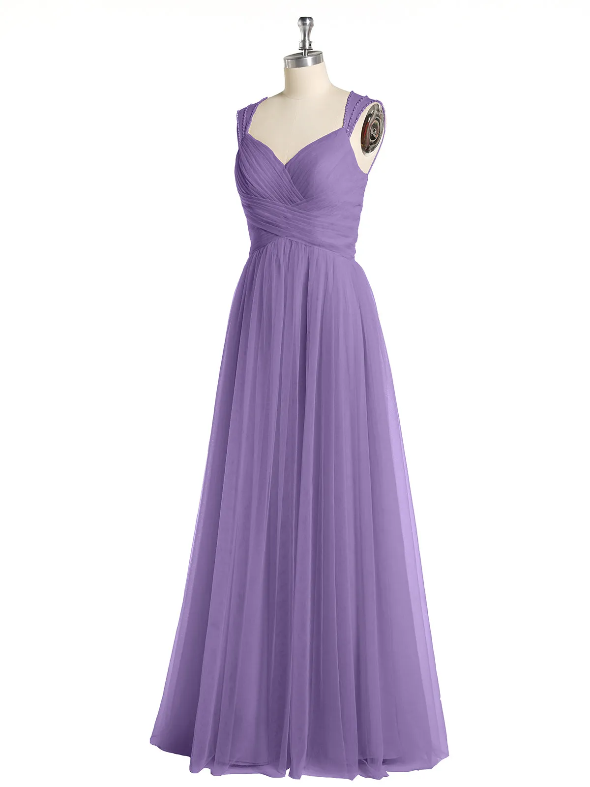 Cross-Pleated Tulle Long Dresses with Beaded Straps Tahiti Plus Size
