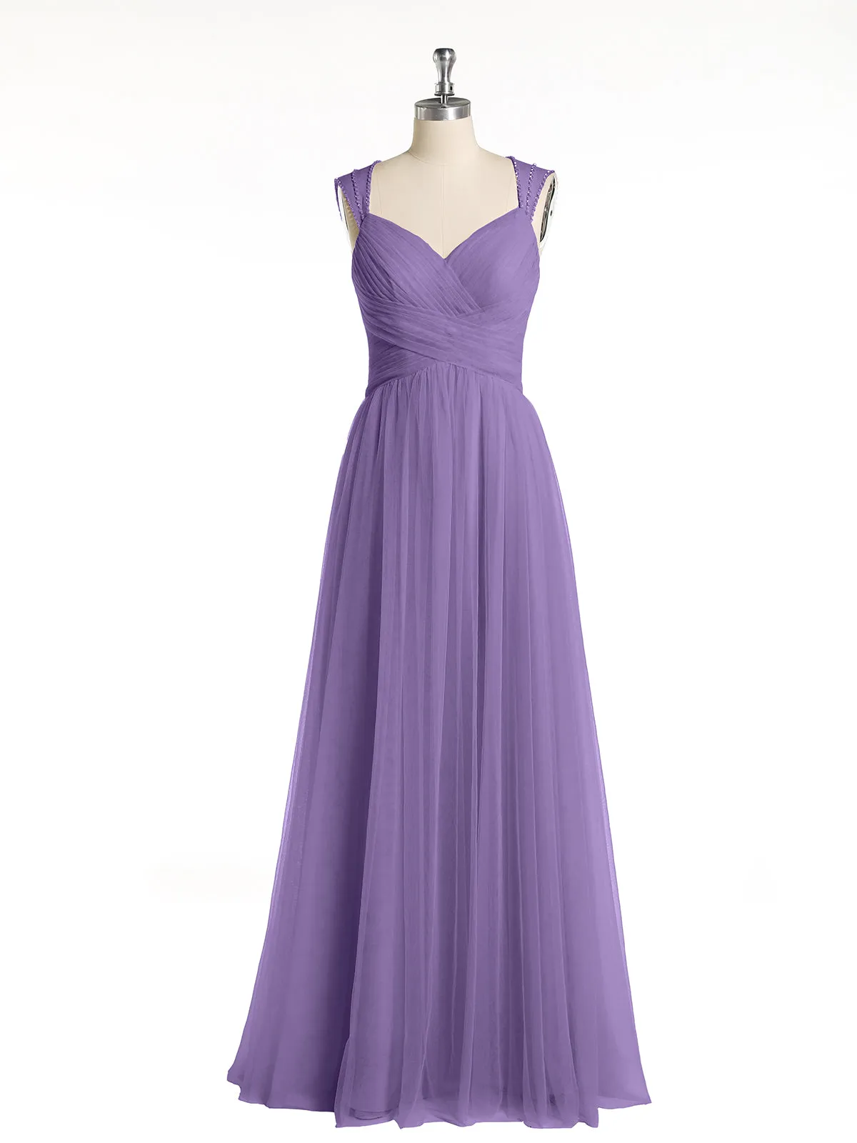 Cross-Pleated Tulle Long Dresses with Beaded Straps Tahiti Plus Size
