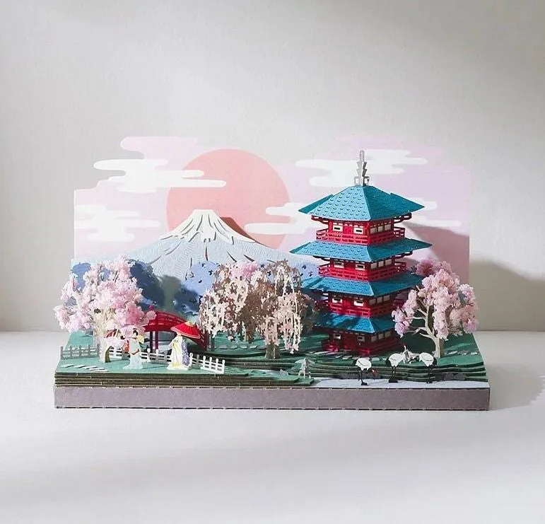 DIY Paper Craft Kit 3D Paper Crafts Mount Fuji Landscape 3D Origami Kits Paper Cut Best Birthday Gifts Creative Gift Ideas Return Gifts