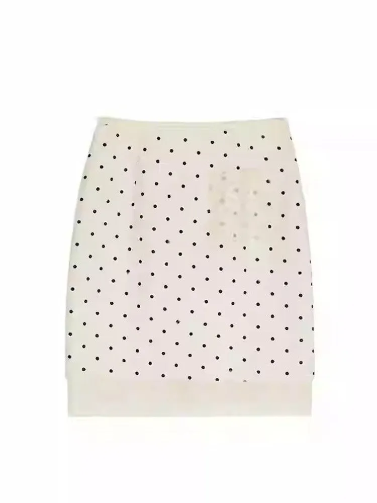 Dot Ciffon Nichi Balloon-Sleeve Chic Blouse＆Skirt