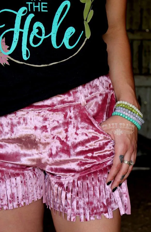 Dusty Pink Girl's Best Fringe Velvet Shorts