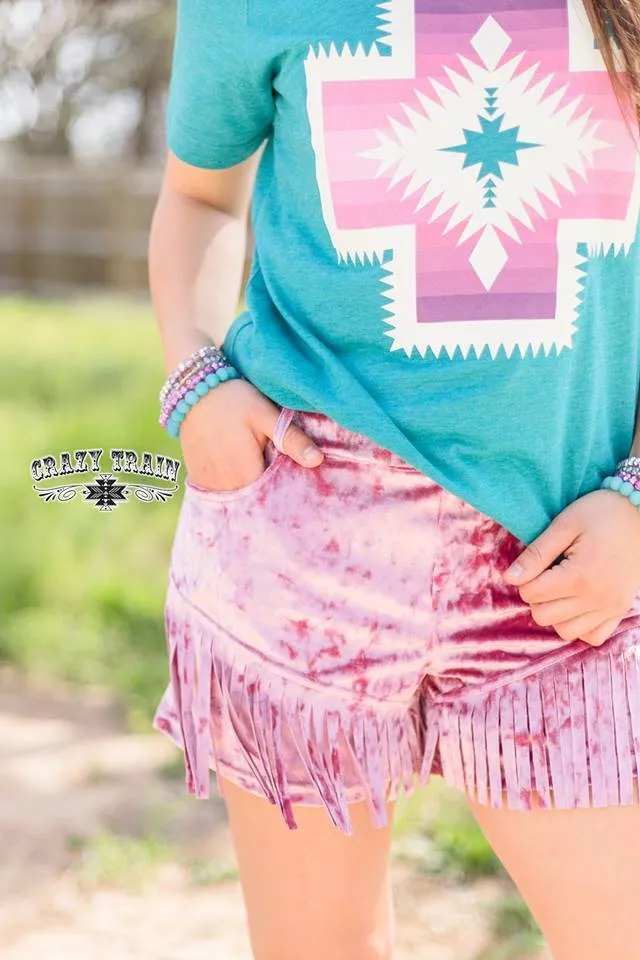Dusty Pink Girl's Best Fringe Velvet Shorts